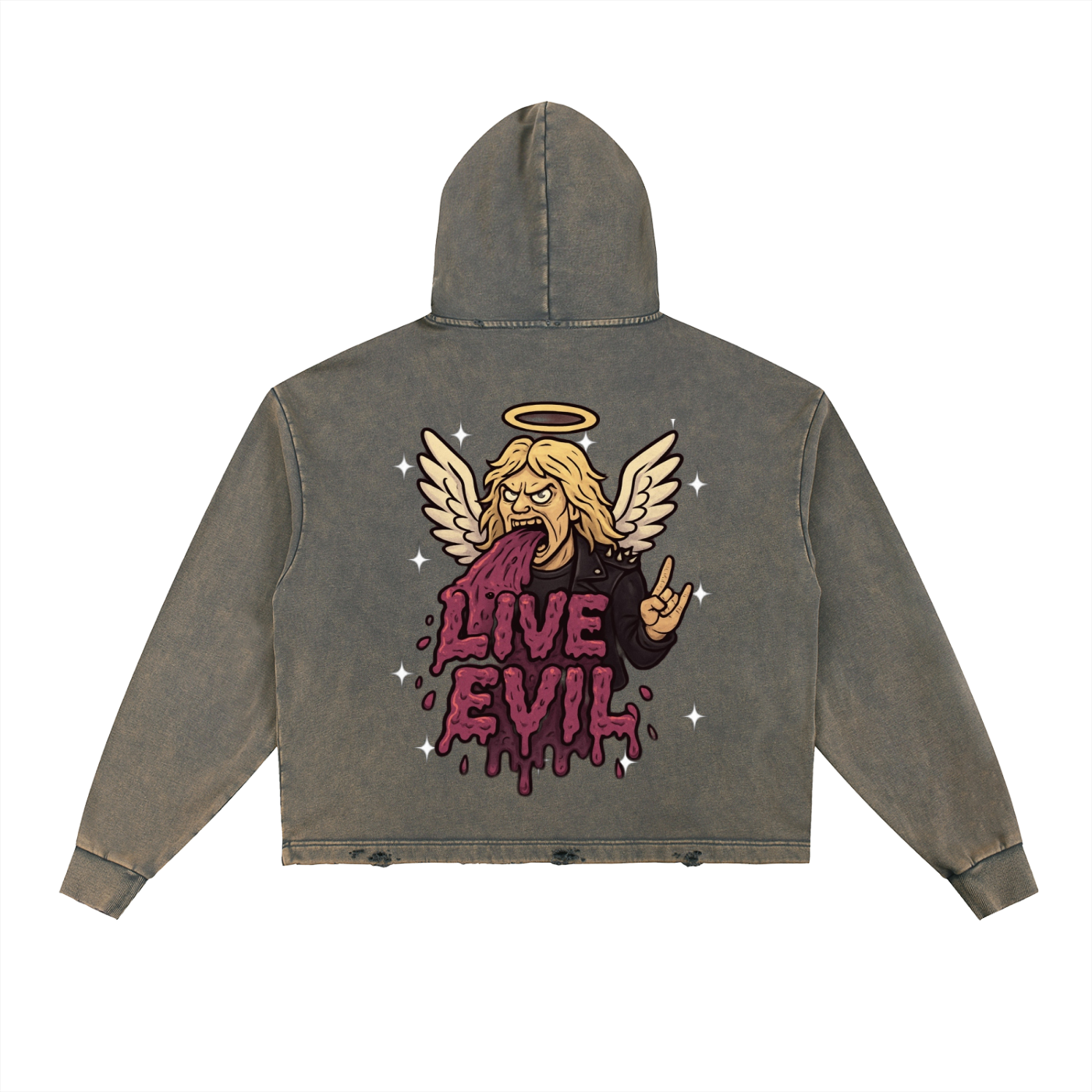 Vintage Washed Frayed-Hem Hoodie