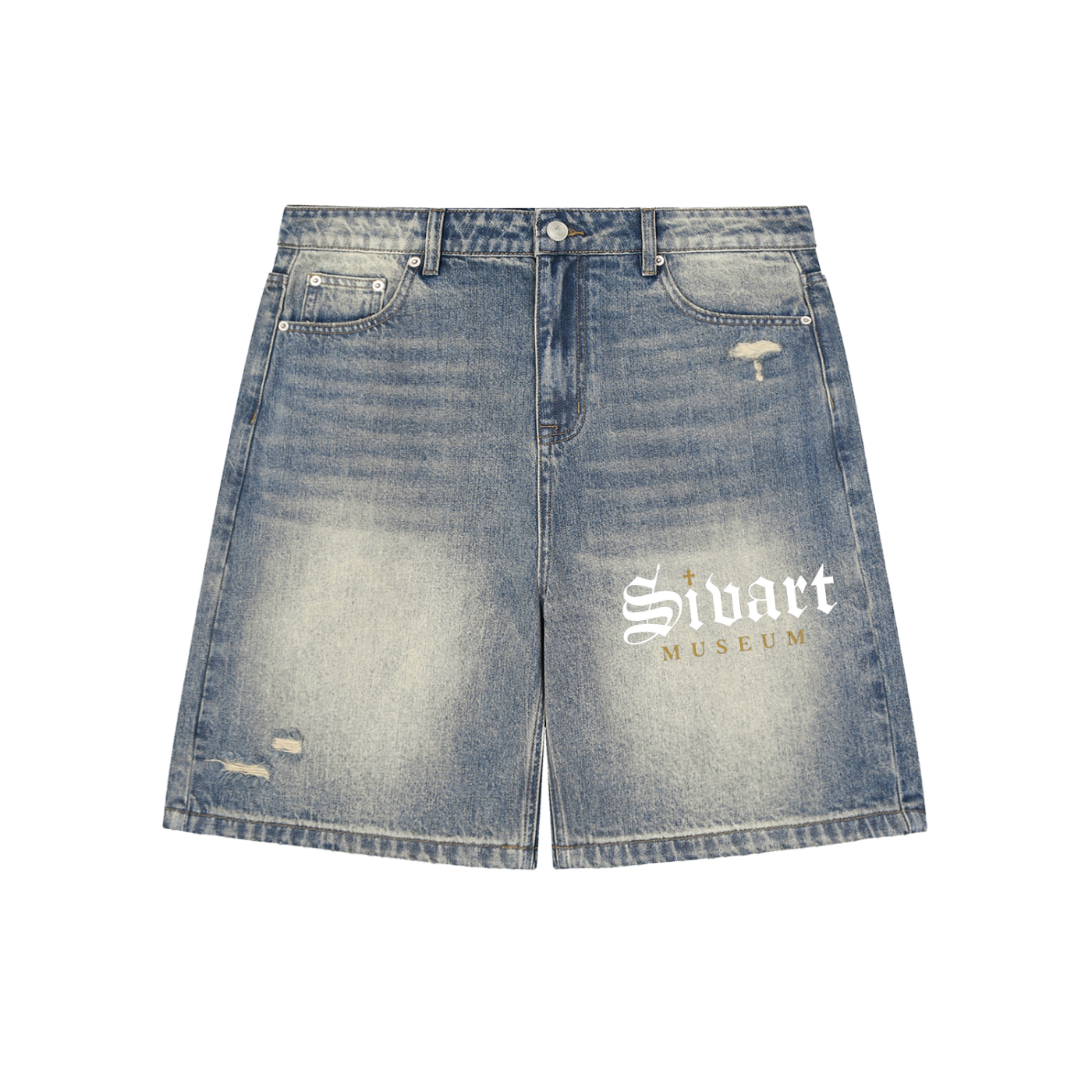 Sivart Museum Unisex Faded Distressed Baggy Denim Shorts