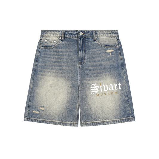 Sivart Museum Unisex Faded Distressed Baggy Denim Shorts
