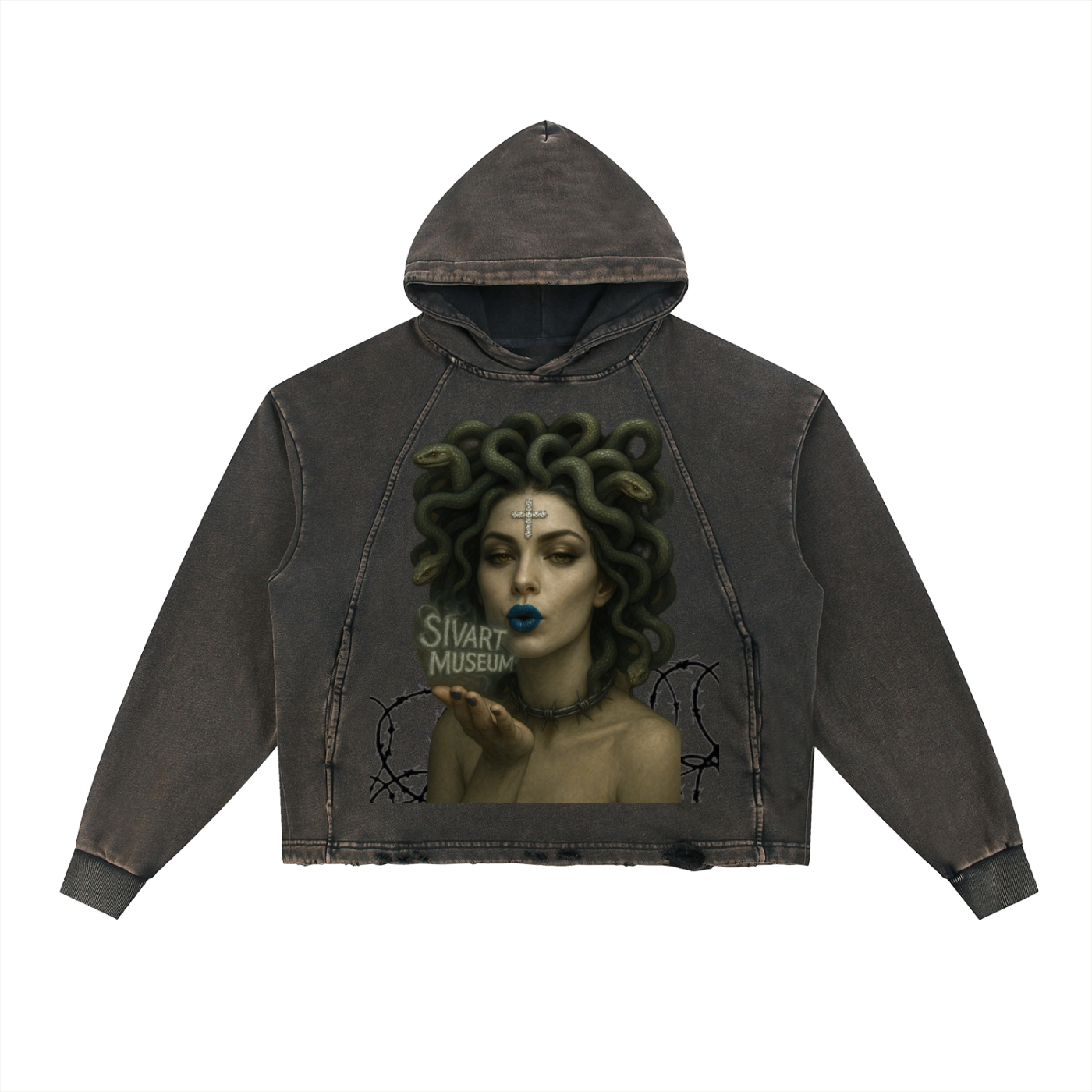 Vintage Washed Frayed-Hem Hoodie
