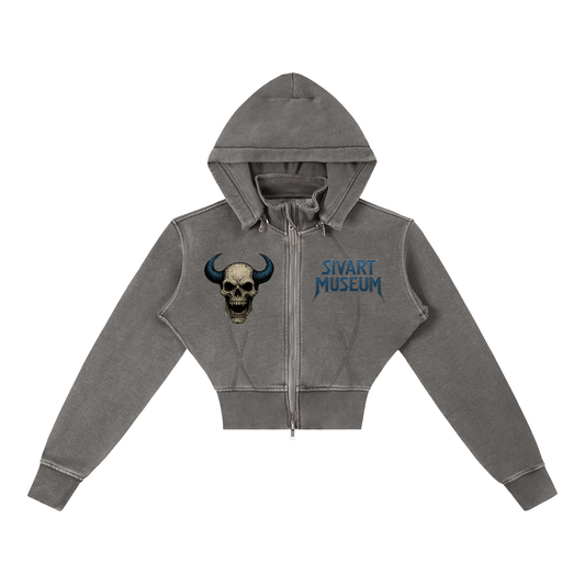 Sivart Museum Women Vintage Washed Cropped Fleece Hoodie
