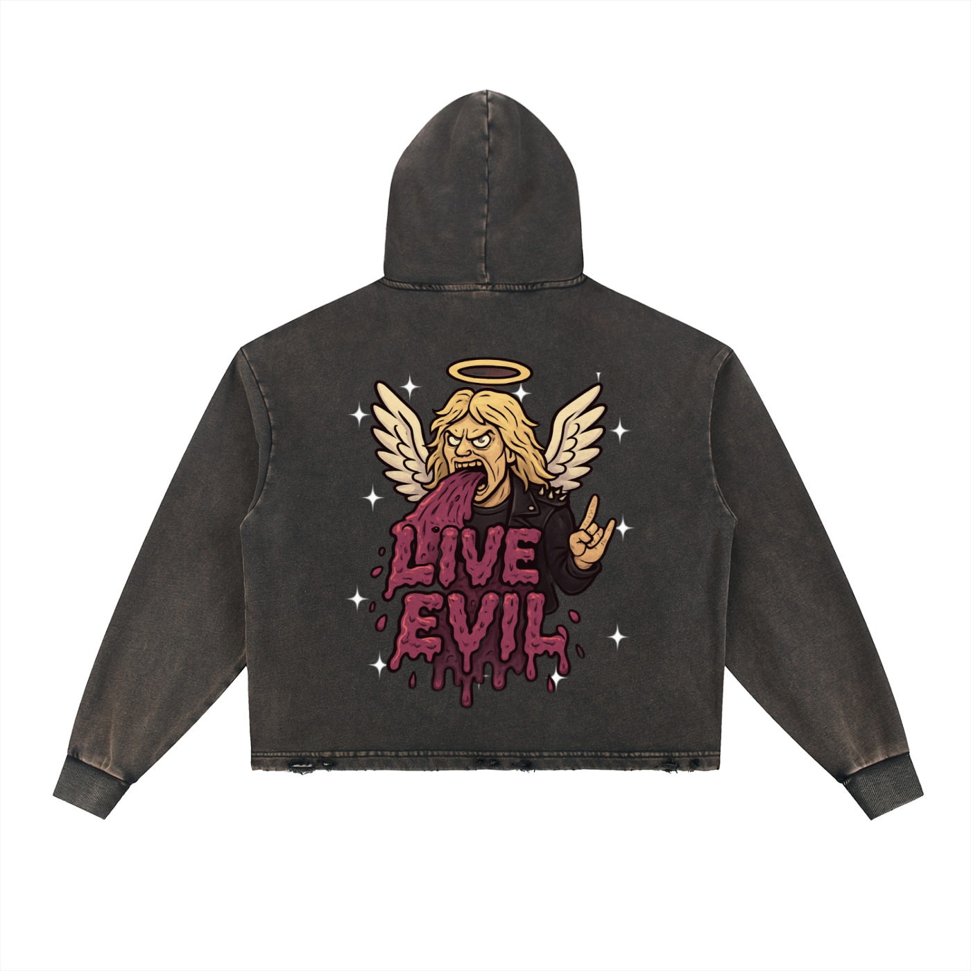 Vintage Washed Frayed-Hem Hoodie