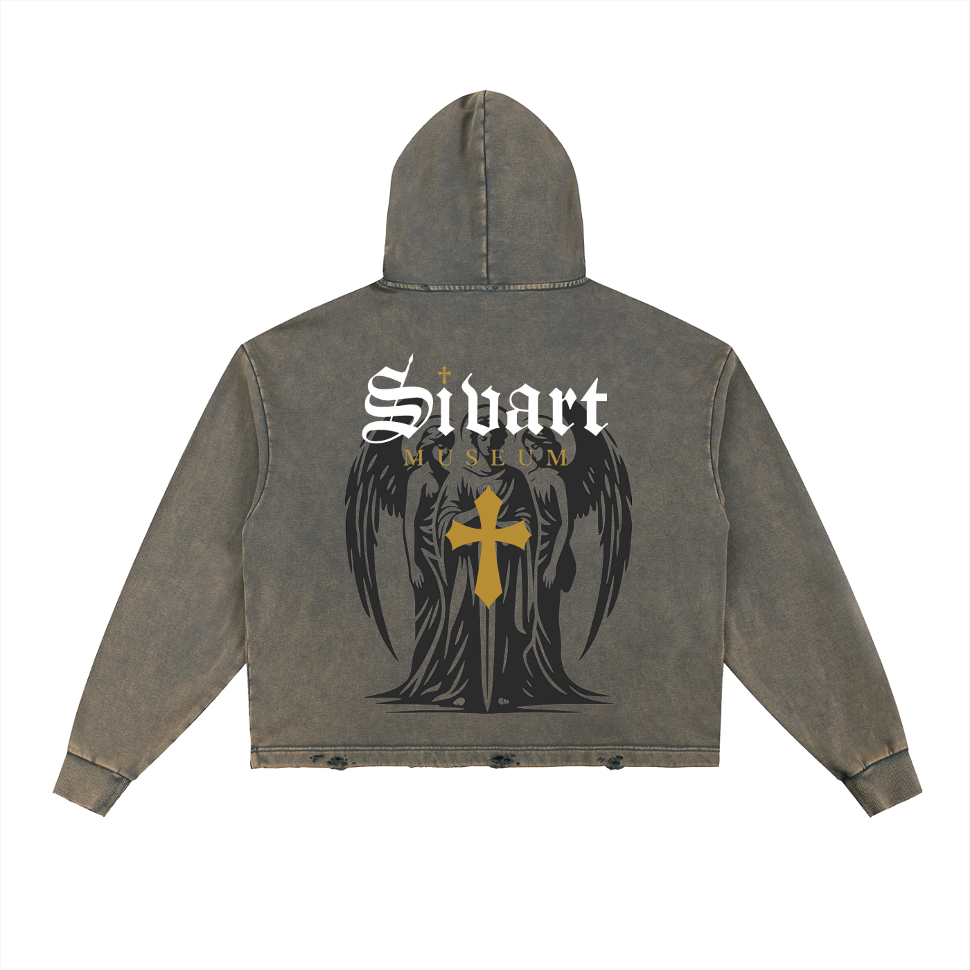 Sivart Museum Vintage Washed Frayed-Hem Hoodie