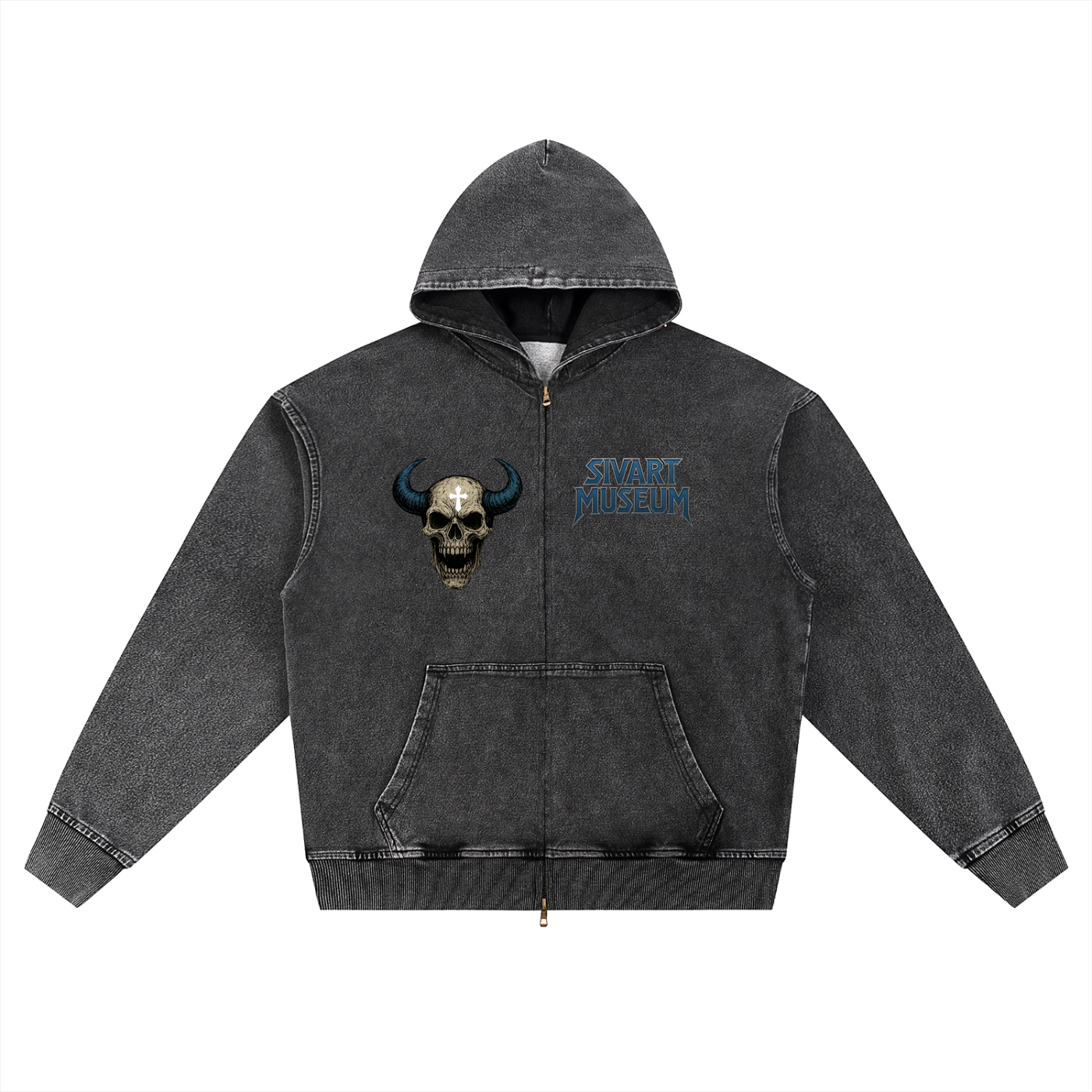 Sivart Museum Snow Wash Oversized Zip-Up Hoodie