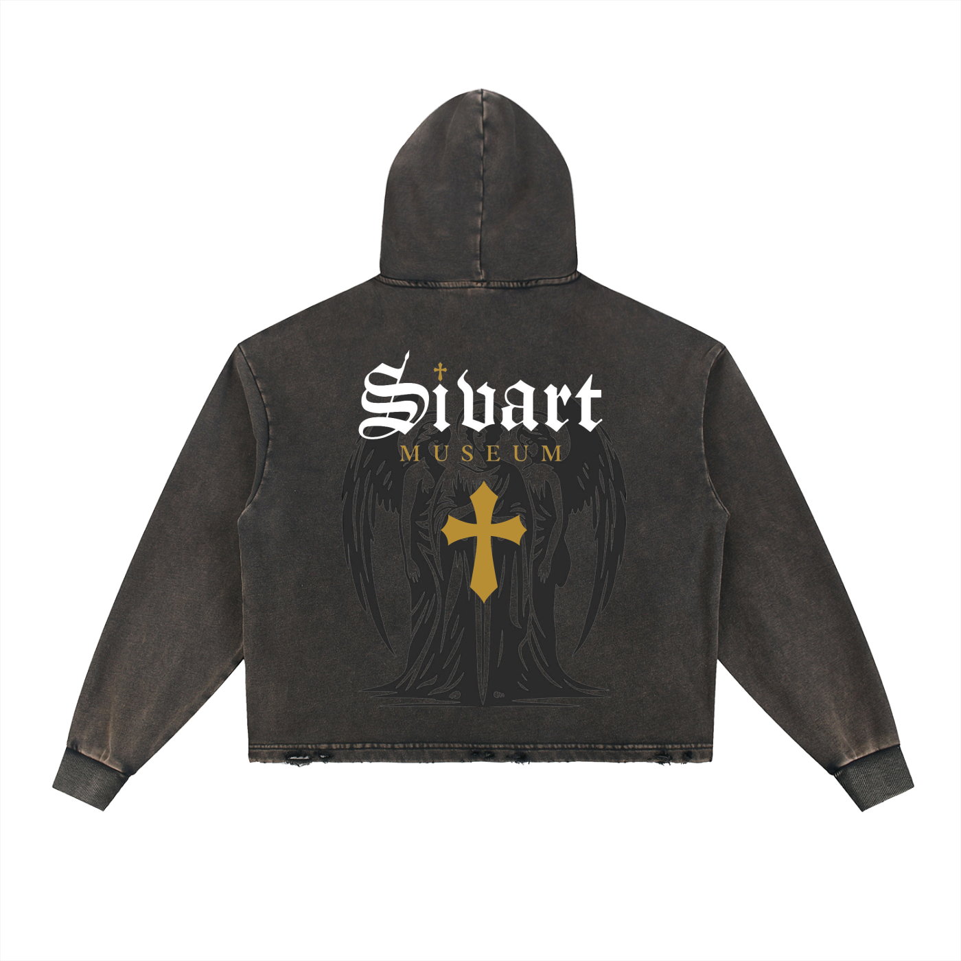 Sivart Museum Vintage Washed Frayed-Hem Hoodie
