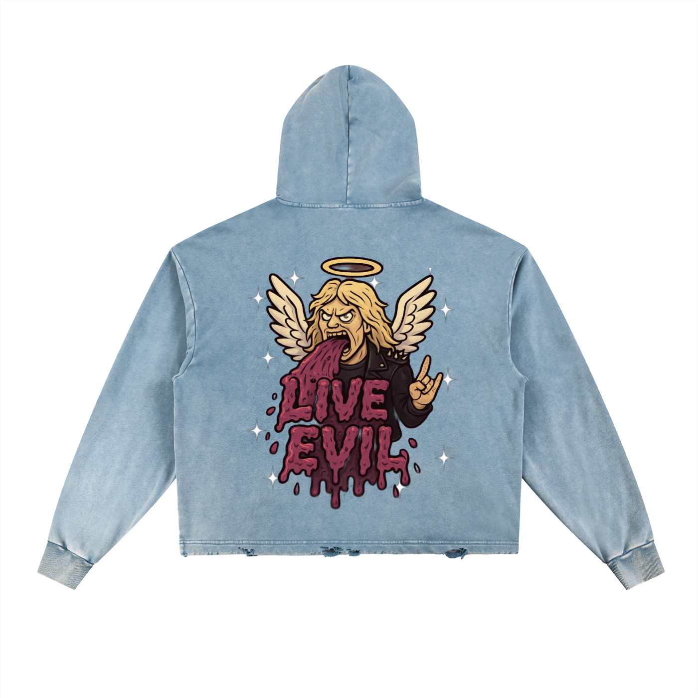 Vintage Washed Frayed-Hem Hoodie