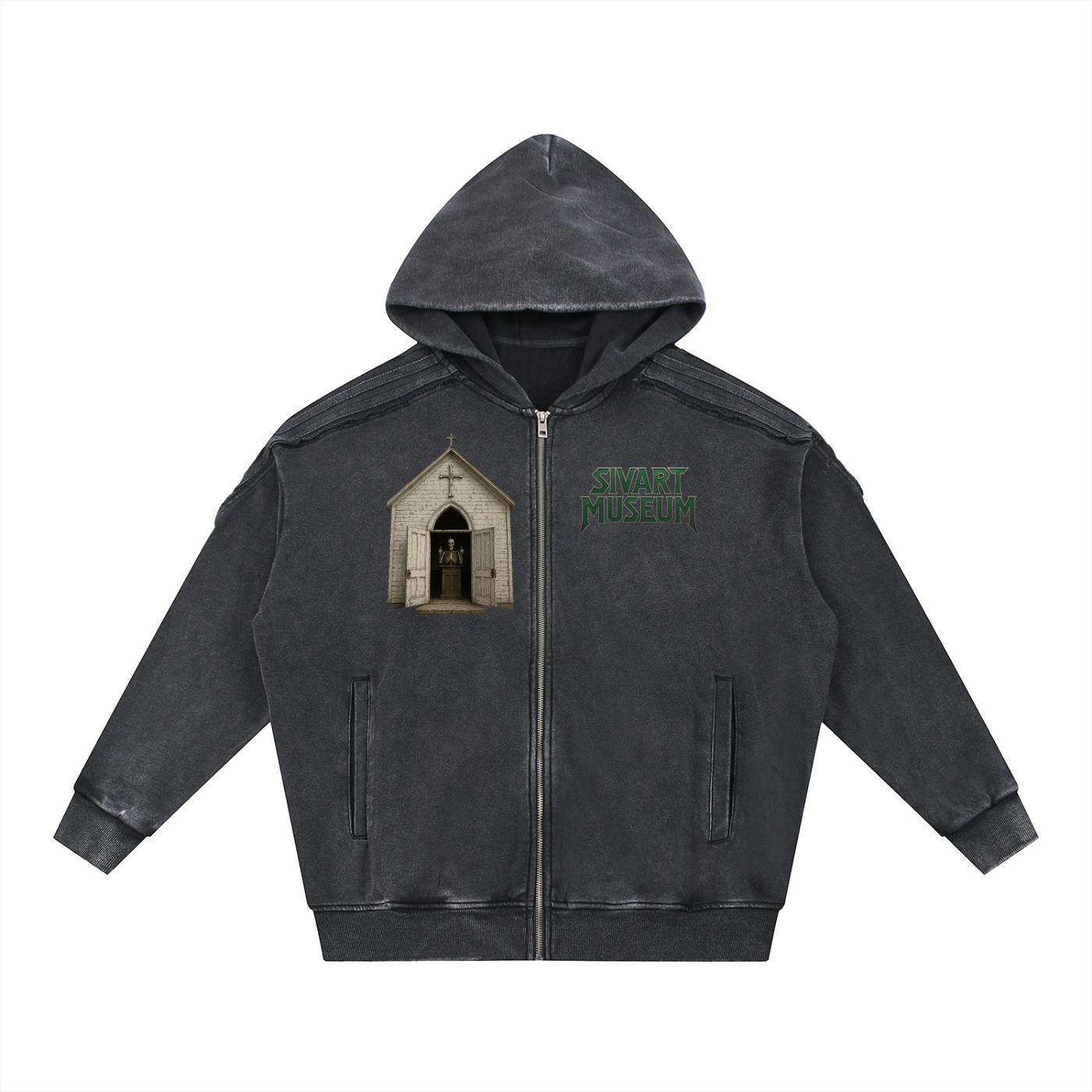 Sivart Museum Snow Washed Tape Raw Edge Zip Hoodie