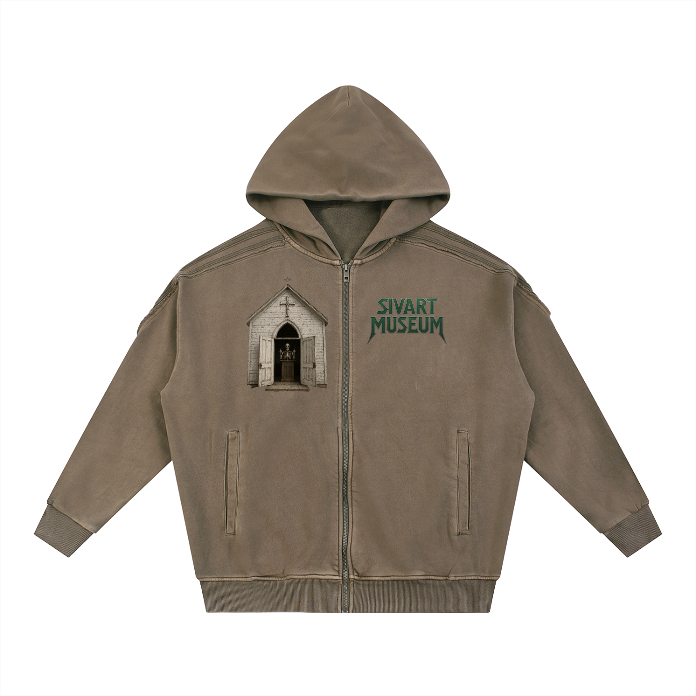 Sivart Museum Snow Washed Tape Raw Edge Zip Hoodie