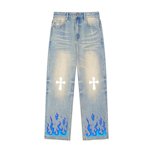 Sivart Museum Sun Fade Raw Hem Denim Jeans