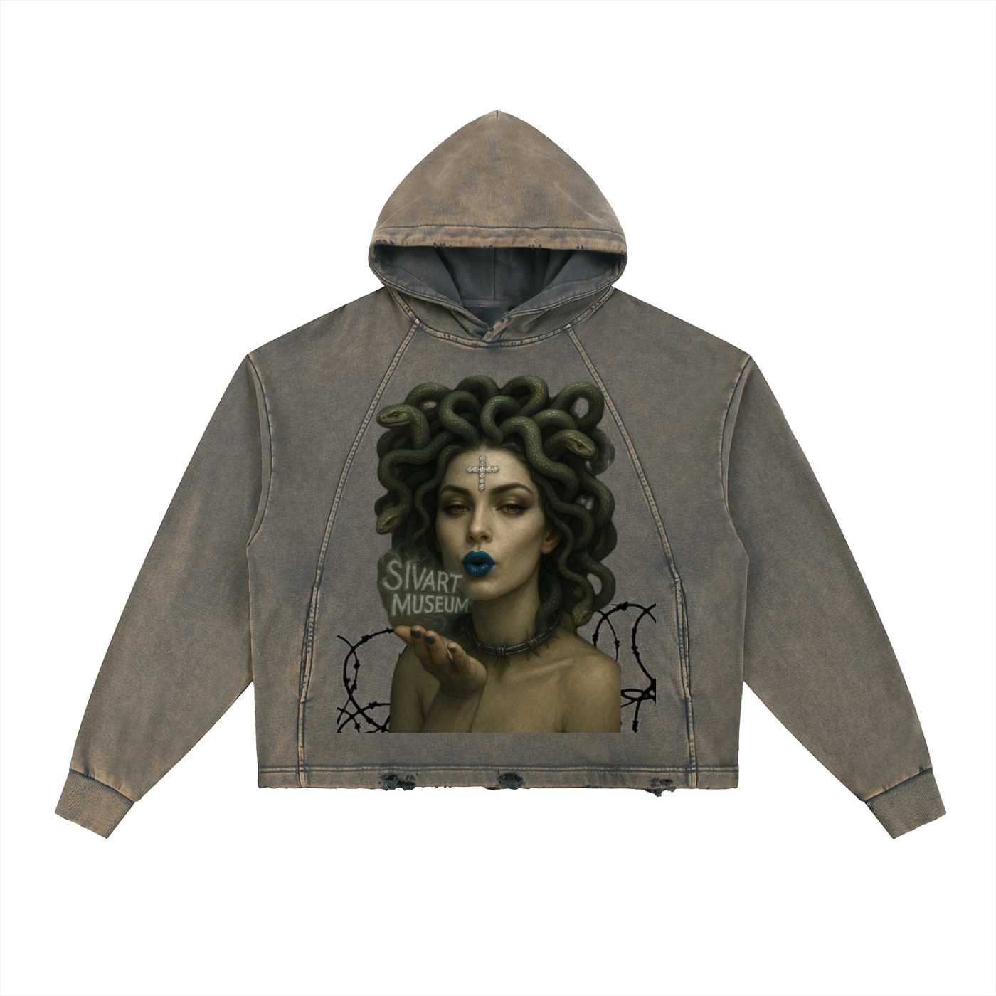 Vintage Washed Frayed-Hem Hoodie