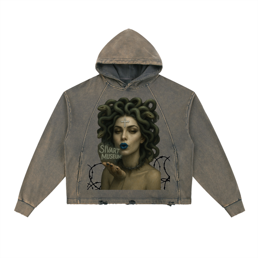 Vintage Washed Frayed-Hem Hoodie