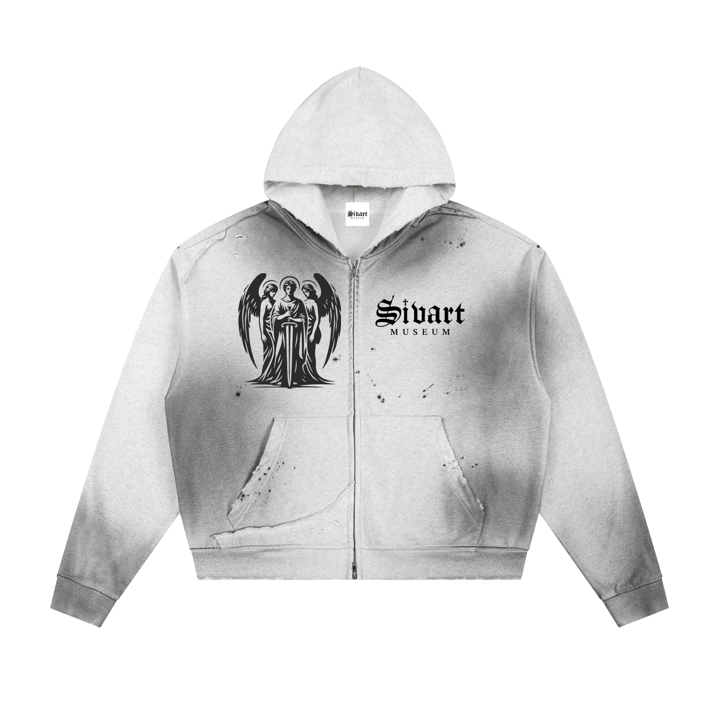Sivart Museum Sun Fade Frayed Raw Edge Fleece Zip Hoodie